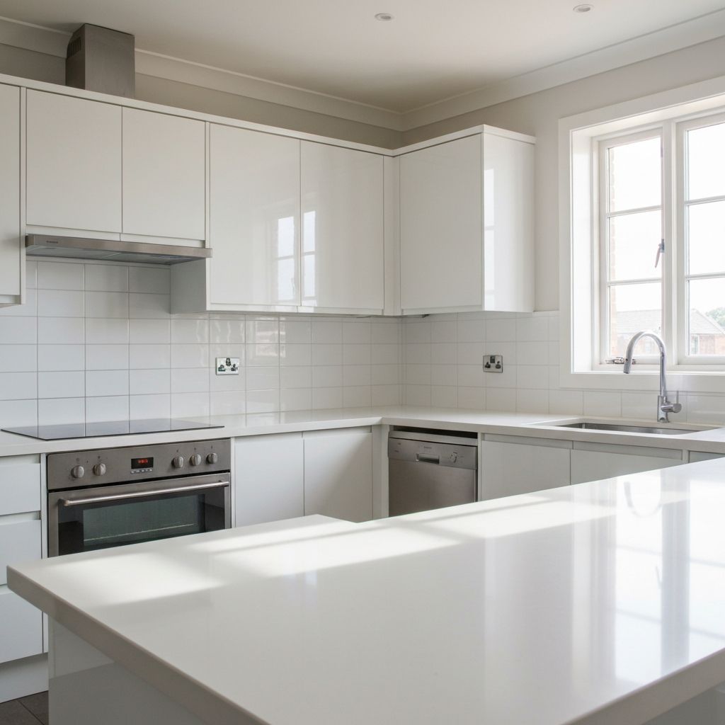 Gleaming clean modern kitchen with spotless oven and countertops after a deep clean